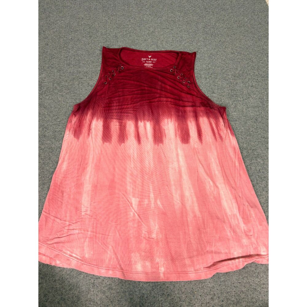 American Eagle Soft & Sexy Tank 1977 Women's L Red Tie Dye Lace Up Tank Top